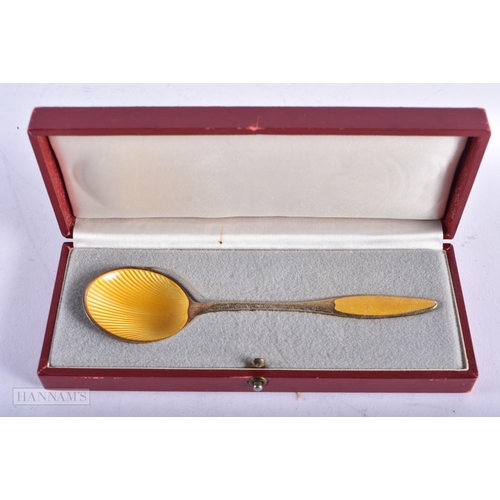 1800 - A DANISH SILVER AND ENAMEL SPOON. 28.4 grams. 13.25 cm long.