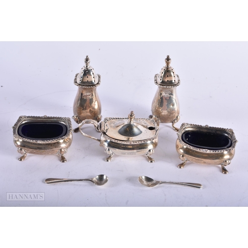 1807 - AN ANTIQUE SILVER CRUET SET. 175 grams. (7)