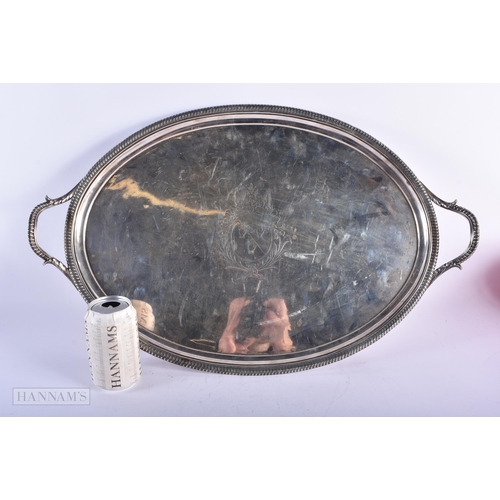 1808 - A GOOD GEORGE III SILVER TWIN HANDLED TRAY. 2548 grams. 60 cm x 38 cm.