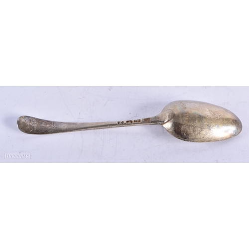 1814 - AN 18TH CENTURY ENGLISH SILVER SPOON. 74 grams. 22 cm long.