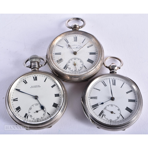 1939 - Three Silver Cased Open Face Pocket Watches. Stamped Sterling & 800.  Largest Dial 5cm.  All running... 