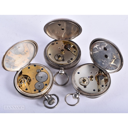 1939 - Three Silver Cased Open Face Pocket Watches. Stamped Sterling & 800.  Largest Dial 5cm.  All running... 