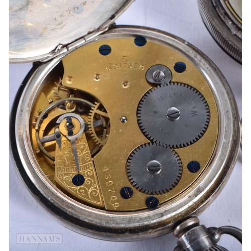 1939 - Three Silver Cased Open Face Pocket Watches. Stamped Sterling & 800.  Largest Dial 5cm.  All running... 