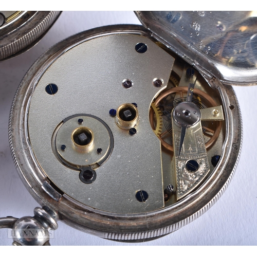 1939 - Three Silver Cased Open Face Pocket Watches. Stamped Sterling & 800.  Largest Dial 5cm.  All running... 