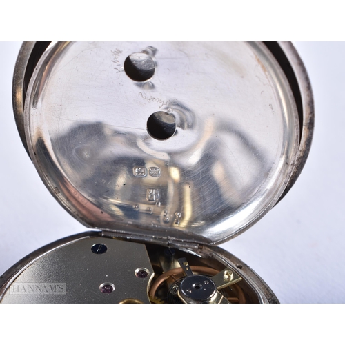 1939 - Three Silver Cased Open Face Pocket Watches. Stamped Sterling & 800.  Largest Dial 5cm.  All running... 