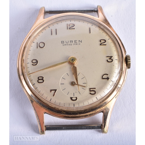 1948 - Mens Vintage Buren Grand Prix Gold Tone Watch.  Movement - Hand-Wind.   WORKING  Running.  Case Dia... 