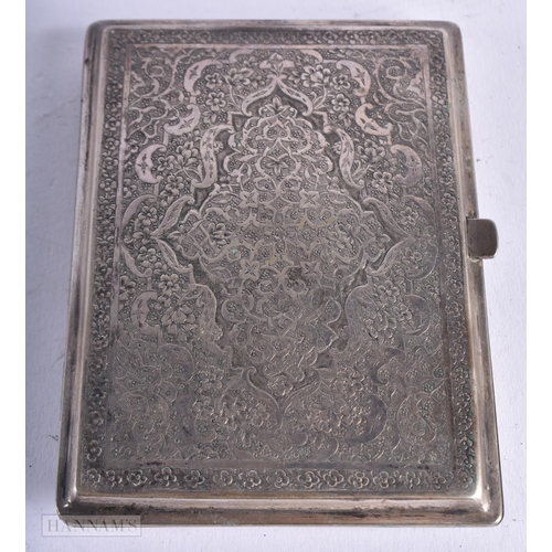 1986 - .800 silver ornate cigarette case middle eastern. 122 grams. 10.25 cm x 7.5 cm.