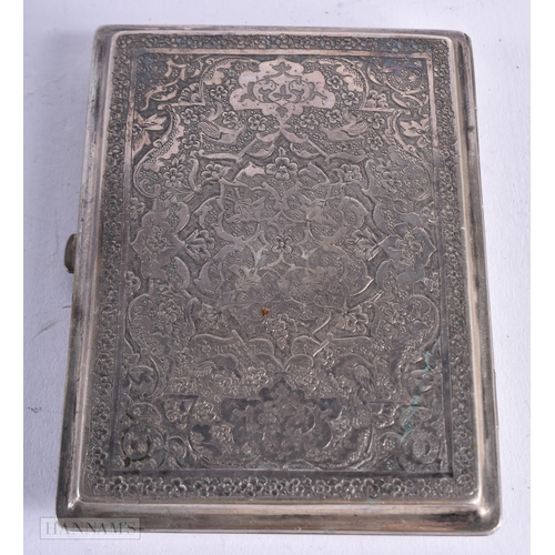 1986 - .800 silver ornate cigarette case middle eastern. 122 grams. 10.25 cm x 7.5 cm.