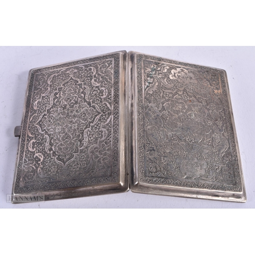 1986 - .800 silver ornate cigarette case middle eastern. 122 grams. 10.25 cm x 7.5 cm.