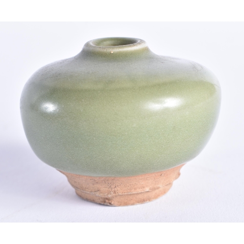 2062 - A CHINESE MING DYNASTY CELADON STONEWARE WATER DROPPER. 6 cm wide.