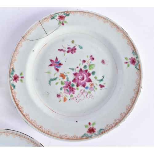 2063 - TWO 18TH CENTURY CHINESE EXPORT FAMILLE ROSE PLATES Qianlong, together with a similar dish. Largest ... 