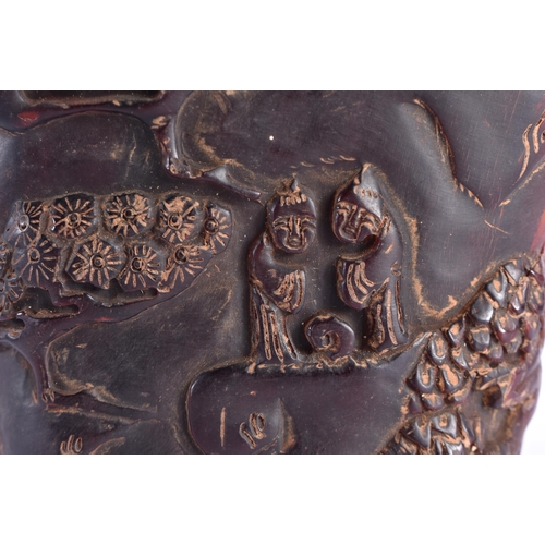 2067 - A CHINESE REPUBLICA PERIOD CARVED BUFFALO HORN LIBATION CUP decorated with figures. 548 grams. 16 cm... 