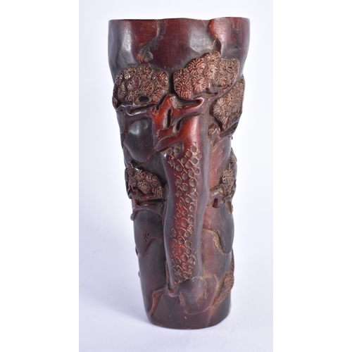 2067 - A CHINESE REPUBLICA PERIOD CARVED BUFFALO HORN LIBATION CUP decorated with figures. 548 grams. 16 cm... 