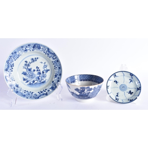 2070 - AN 18TH CENTURY CHINESE EXPORT BOWL Qianlong, together with a plate & another. Largest 15 cm diamete... 