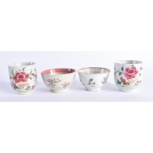 2071 - TWO 18TH CENTURY CHINESE EXPORT FAMILLE ROSE TEABOWLS Qianlong, together with two similar cups. (4)