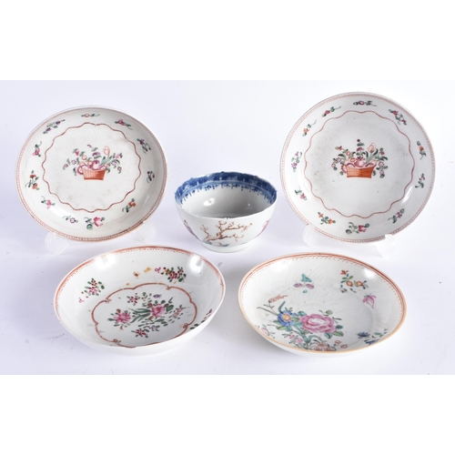 2072 - FOUR 18TH CENTURY CHINESE EXPORT PORCELAIN SAUCERS Qianlong, together with a similar teabowl. (5)