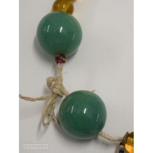 2864 - A 19TH CENTURY CHINESE JADE AND GLASS COURT NECKLACE Qing. 50 cm