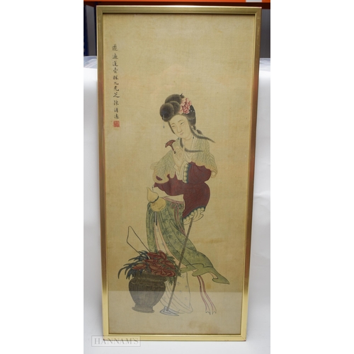 2871 - Chinese School (19th Century) Watercolour, Female beauty. 76 cm x 34.5 cm