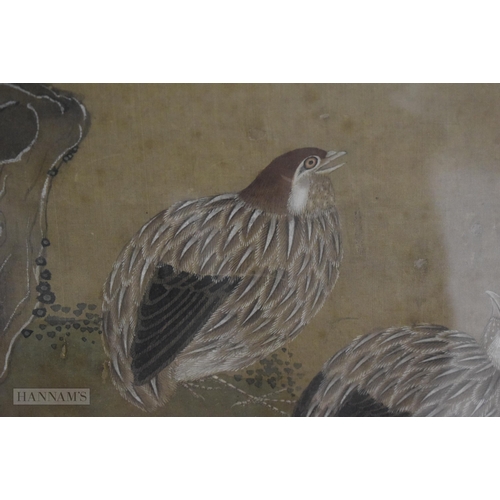 2872 - A FINE 19TH CENTURY CHINESE PAINTED WATERCOLOUR FLORAL PANEL Qing. 132 cm x 65 cm.