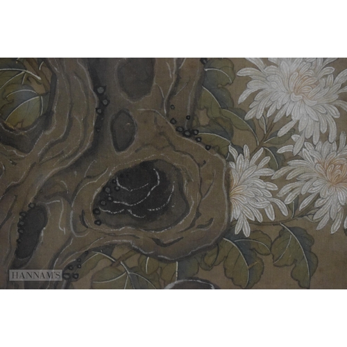 2872 - A FINE 19TH CENTURY CHINESE PAINTED WATERCOLOUR FLORAL PANEL Qing. 132 cm x 65 cm.