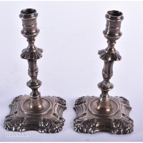 2881 - A Pair of Georgian Silver Candlestick.  Worn marks to base.  12.6cm x 7cm x 7cm, total weight 305g