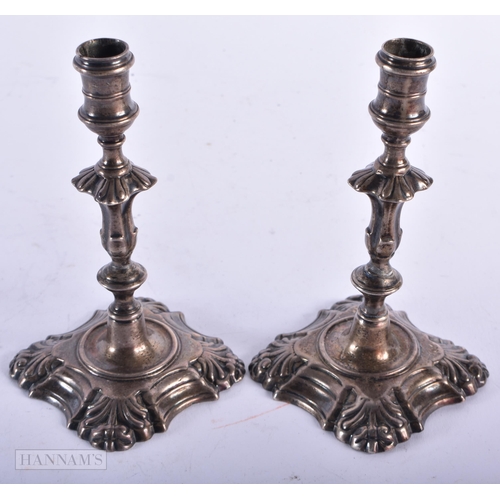 2881 - A Pair of Georgian Silver Candlestick.  Worn marks to base.  12.6cm x 7cm x 7cm, total weight 305g