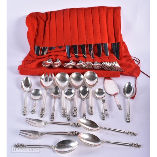 2882 - Sixty Three Pieces of Georg Jensen Silver Acorn Pattern Cutlery.  Weighable Silver 2390g together wi... 