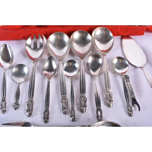 2882 - Sixty Three Pieces of Georg Jensen Silver Acorn Pattern Cutlery.  Weighable Silver 2390g together wi... 