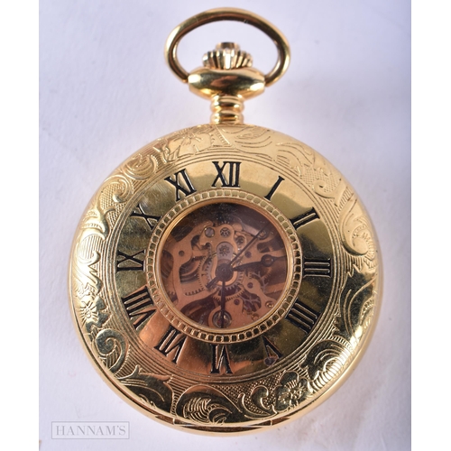 2887 - Woodford Half Hunter Skeleton Pocket Watch Movement - Hand-Wind WORKING  Running.  Dimensions - 58m... 