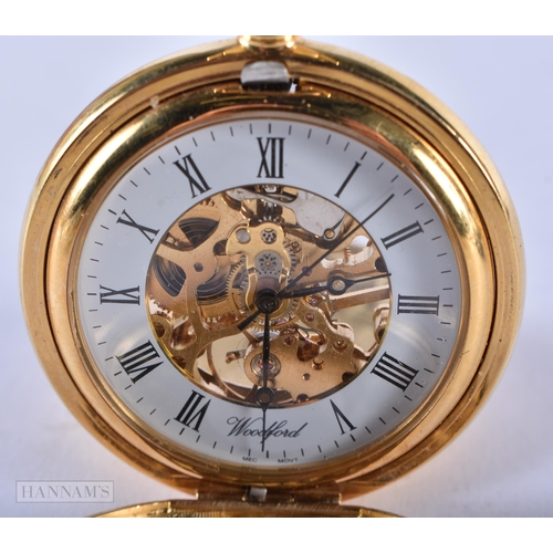 2887 - Woodford Half Hunter Skeleton Pocket Watch Movement - Hand-Wind WORKING  Running.  Dimensions - 58m... 