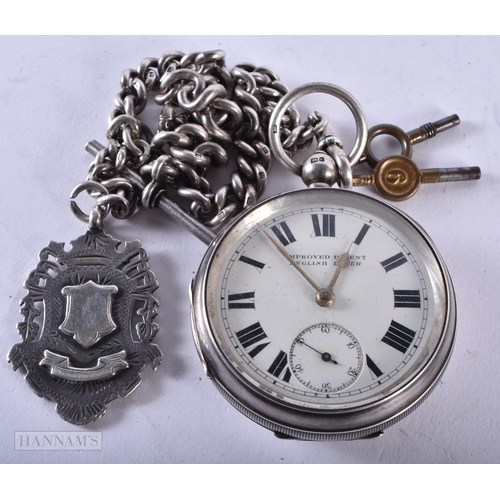 2896 - Vintage Silver Pocket Watch Hallmarked Birmingham 1906 with a Silver Watch Chain and Fob.  Dial 5.5c... 