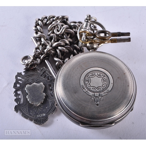 2896 - Vintage Silver Pocket Watch Hallmarked Birmingham 1906 with a Silver Watch Chain and Fob.  Dial 5.5c... 