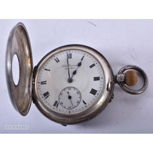 2898 - Vintage J. W. Benson Silver Half Hunter Pocket Watch. Hallmarked London 1926.  Movement - Hand-Wind.... 