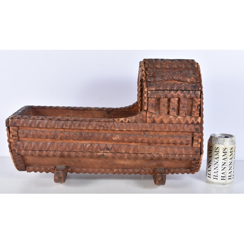 3053 - An antique wooden Tramp Art Crib 31 x 43cm