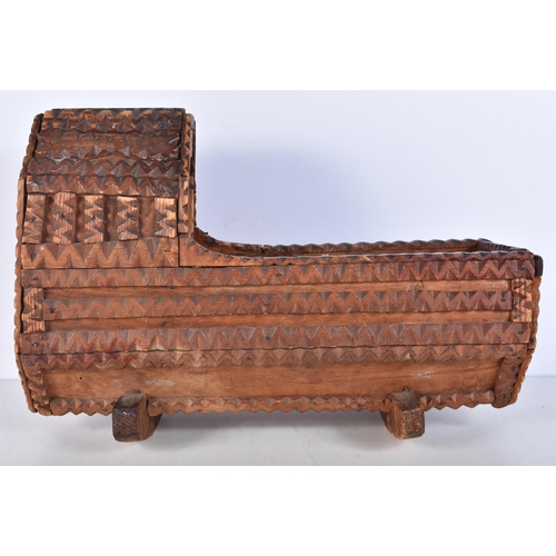 3053 - An antique wooden Tramp Art Crib 31 x 43cm