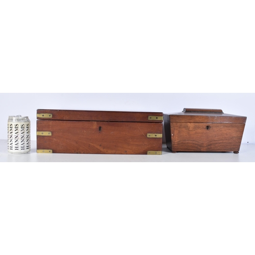 3064 - A 19th Century Campaign writing slope together with an antique wooden Tea caddy