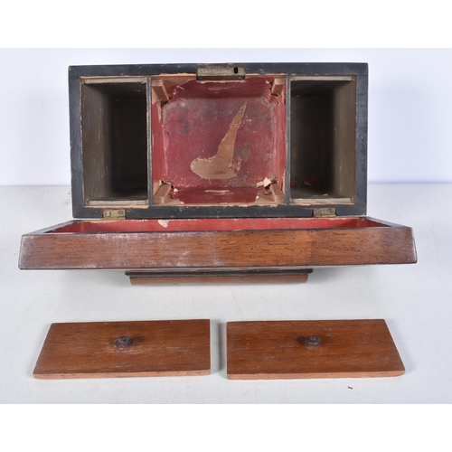 3064 - A 19th Century Campaign writing slope together with an antique wooden Tea caddy