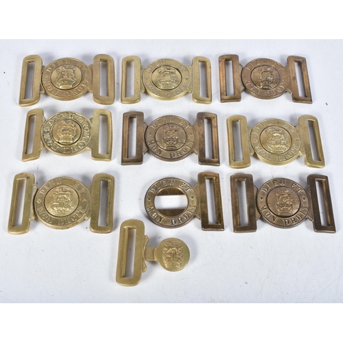 3068 - A collection of Military brass belt buckles 9 x 6cm (10)