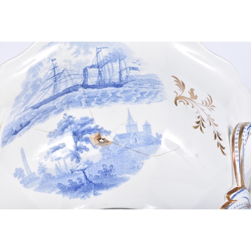 3072 - A large antique porcelain Tureen with a Medical related crest together with a twin handled 19th Cent... 