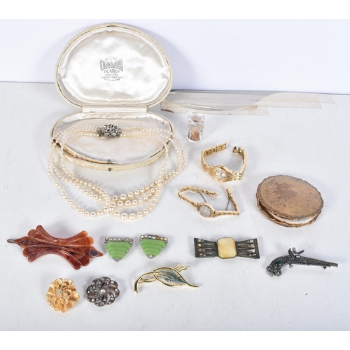 3082 - A collection of costume jewellery , watch,compact,pearls etc