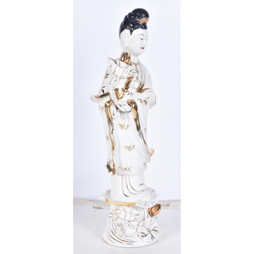 3088 - A Chinese Republican Figure of a female together with a Famille Noire Pumpkin vase and a Famille Ros... 