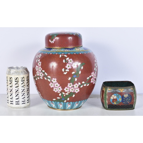 3092 - A Chinese Cloisonne ginger jar together with a small 19th Century Cloisonne pot 21cm (2).