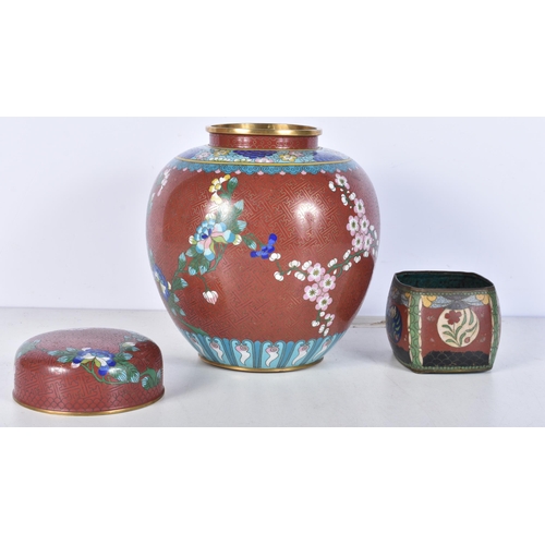 3092 - A Chinese Cloisonne ginger jar together with a small 19th Century Cloisonne pot 21cm (2).