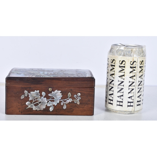 3108 - A small Chinese wooden box with mother of pearl inlay to sides and top.6.5 x 14 x 9cm.