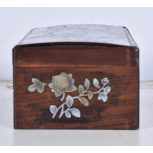 3108 - A small Chinese wooden box with mother of pearl inlay to sides and top.6.5 x 14 x 9cm.