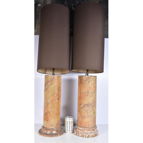 3240 - Two vintage plaster on wood lamp bases decorated with a marbleised finish (2)