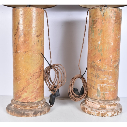 3240 - Two vintage plaster on wood lamp bases decorated with a marbleised finish (2)