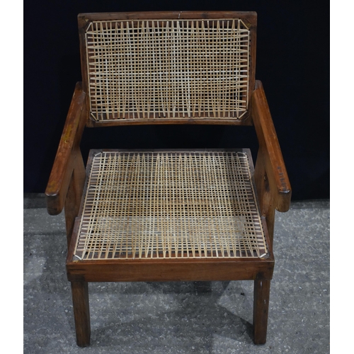 3374 - A Pierre Jeanneret style Walnut and rattan chair 78 x 51cm