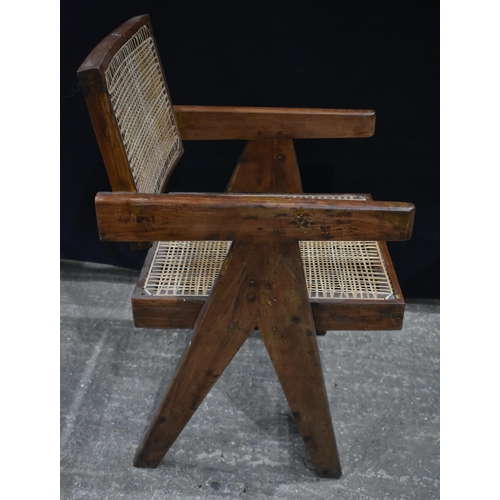 3374 - A Pierre Jeanneret style Walnut and rattan chair 78 x 51cm