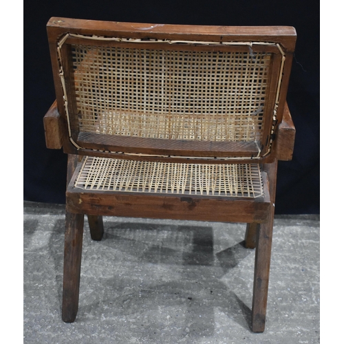 3374 - A Pierre Jeanneret style Walnut and rattan chair 78 x 51cm